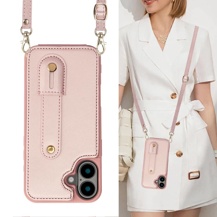 For iPhone 17 Wristband Vertical Flip Wallet Back Cover Phone Case with Long Lanyard