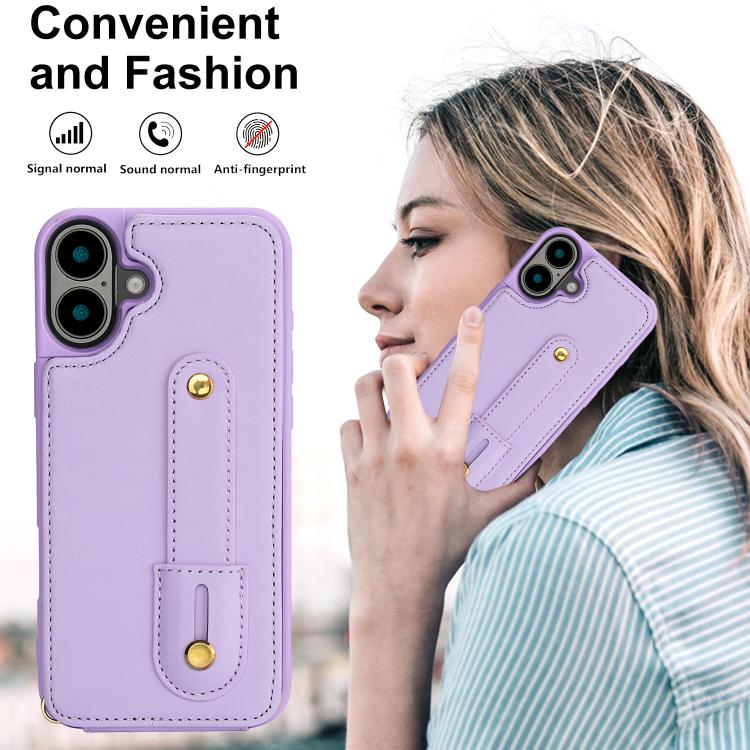 For iPhone 17 Wristband Vertical Flip Wallet Back Cover Phone Case with Long Lanyard