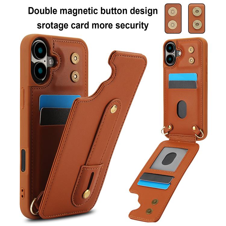 For iPhone 17 Wristband Vertical Flip Wallet Back Cover Phone Case with Long Lanyard
