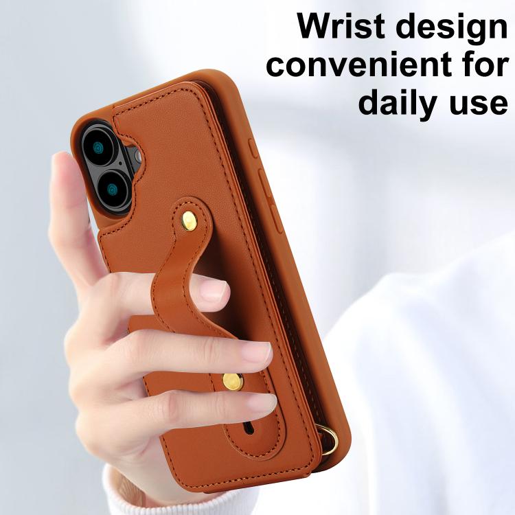 For iPhone 17 Wristband Vertical Flip Wallet Back Cover Phone Case with Long Lanyard