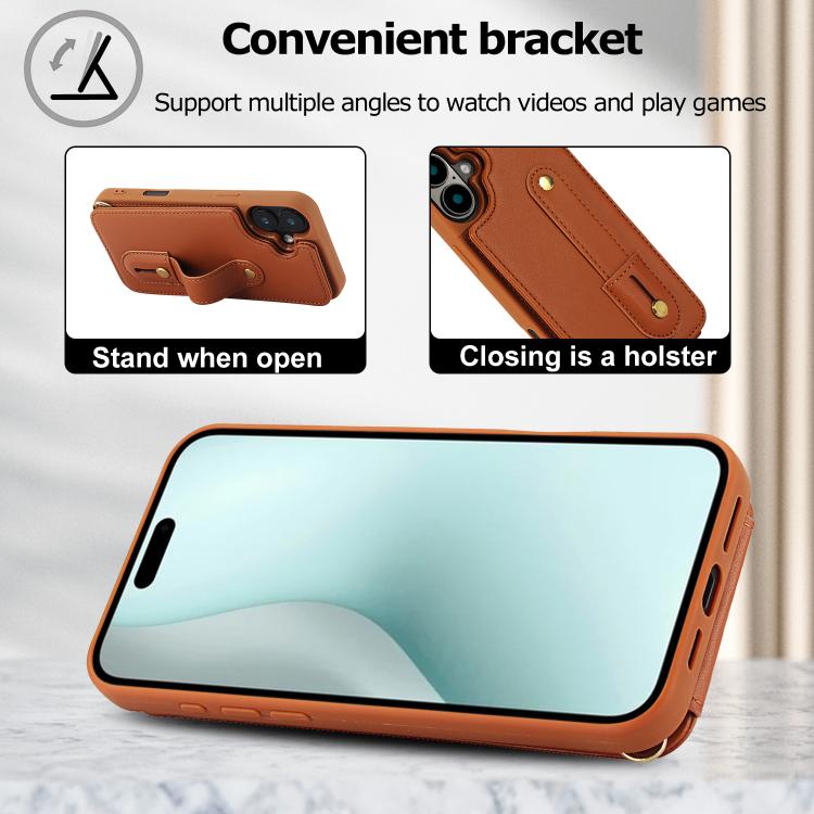 For iPhone 17 Wristband Vertical Flip Wallet Back Cover Phone Case with Long Lanyard