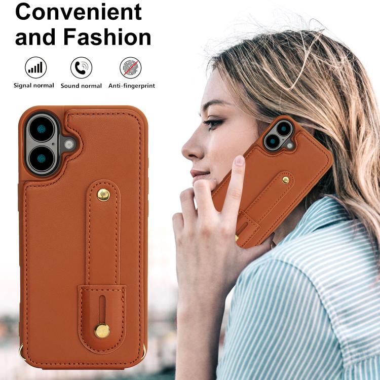 For iPhone 17 Wristband Vertical Flip Wallet Back Cover Phone Case with Long Lanyard