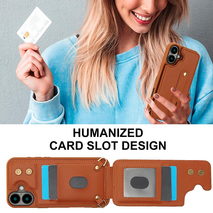 For iPhone 17 Wristband Vertical Flip Wallet Back Cover Phone Case with Long Lanyard