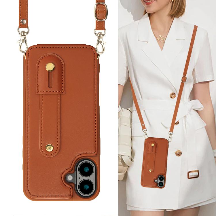 For iPhone 17 Wristband Vertical Flip Wallet Back Cover Phone Case with Long Lanyard