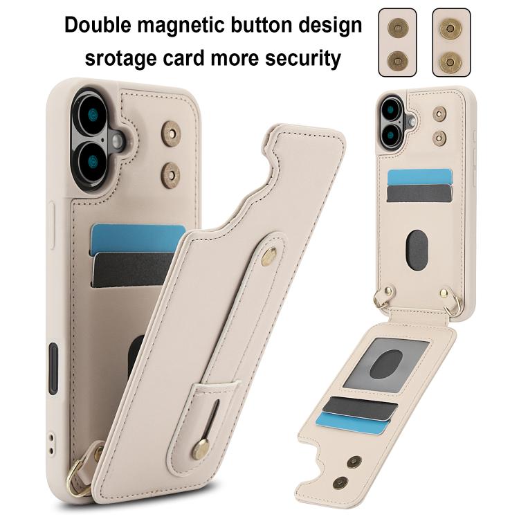 For iPhone 17 Wristband Vertical Flip Wallet Back Cover Phone Case with Long Lanyard