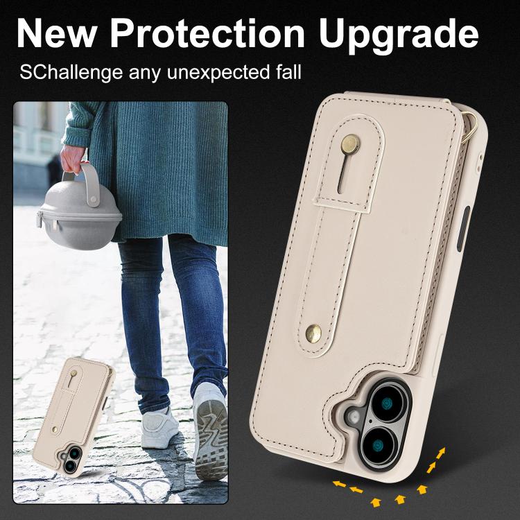 For iPhone 17 Wristband Vertical Flip Wallet Back Cover Phone Case with Long Lanyard