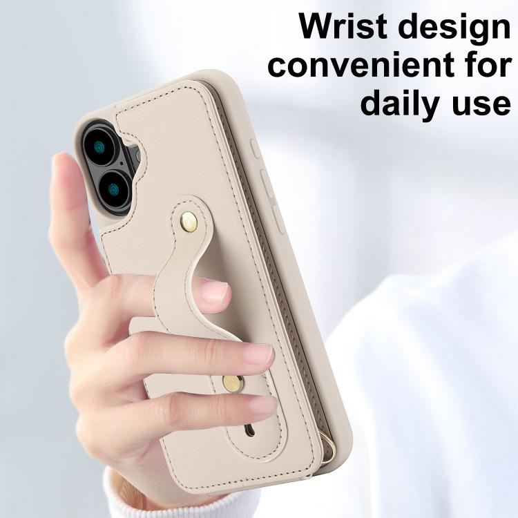 For iPhone 17 Wristband Vertical Flip Wallet Back Cover Phone Case with Long Lanyard