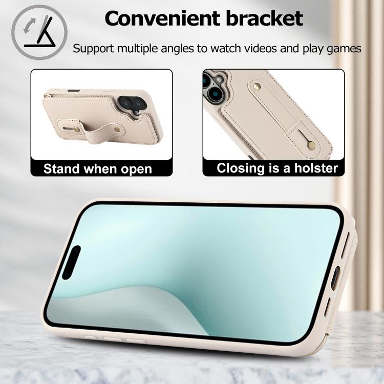 For iPhone 17 Wristband Vertical Flip Wallet Back Cover Phone Case with Long Lanyard