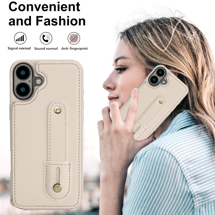 For iPhone 17 Wristband Vertical Flip Wallet Back Cover Phone Case with Long Lanyard