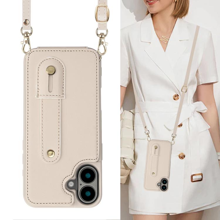 For iPhone 17 Wristband Vertical Flip Wallet Back Cover Phone Case with Long Lanyard