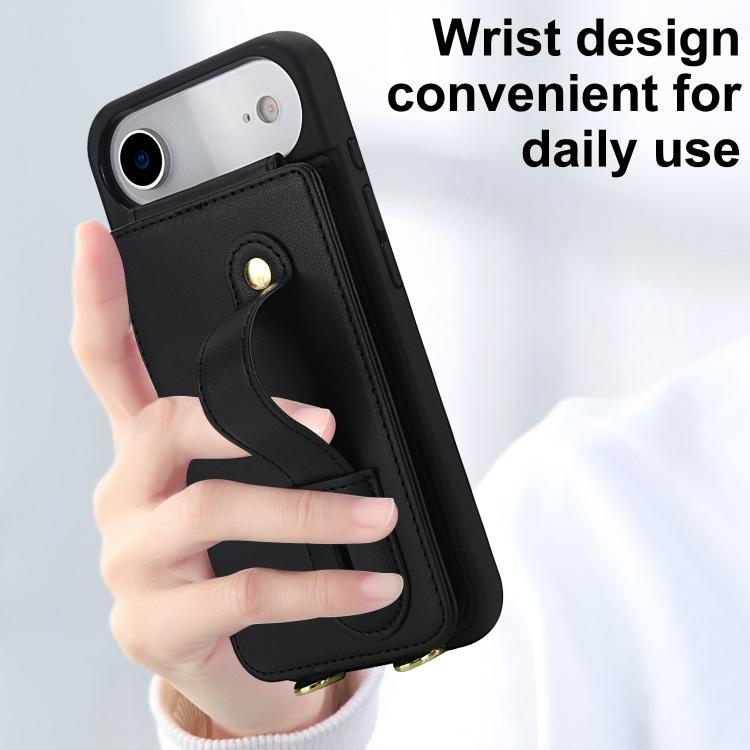 For iPhone Air Wristband Vertical Flip Wallet Back Cover Phone Case with Long Lanyard