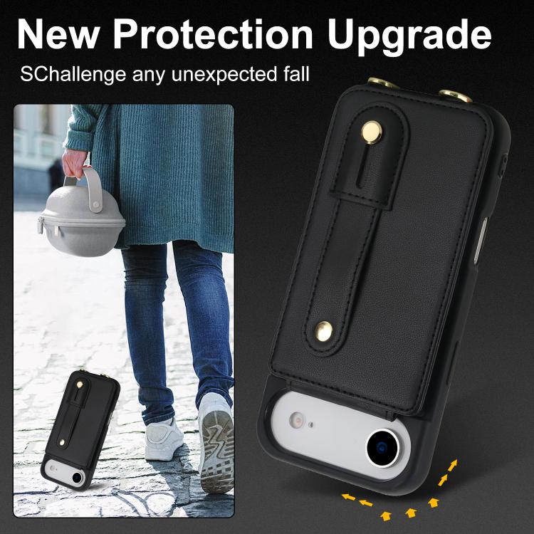 For iPhone Air Wristband Vertical Flip Wallet Back Cover Phone Case with Long Lanyard