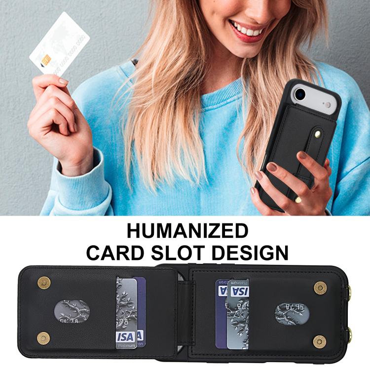 For iPhone Air Wristband Vertical Flip Wallet Back Cover Phone Case with Long Lanyard