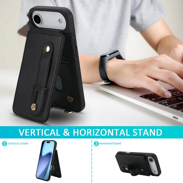 For iPhone Air Wristband Vertical Flip Wallet Back Cover Phone Case with Long Lanyard