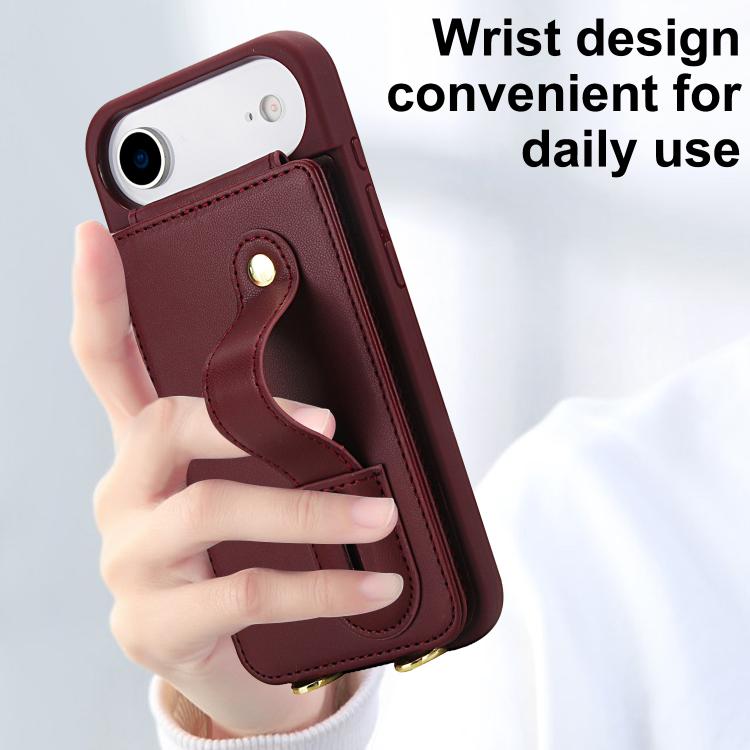 For iPhone Air Wristband Vertical Flip Wallet Back Cover Phone Case with Long Lanyard