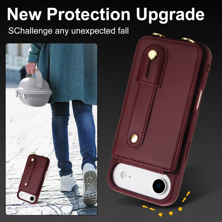 For iPhone Air Wristband Vertical Flip Wallet Back Cover Phone Case with Long Lanyard