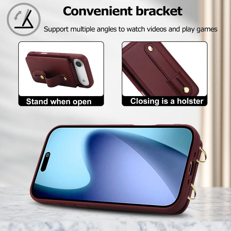 For iPhone Air Wristband Vertical Flip Wallet Back Cover Phone Case with Long Lanyard