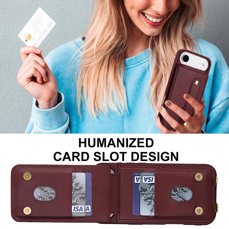 For iPhone Air Wristband Vertical Flip Wallet Back Cover Phone Case with Long Lanyard