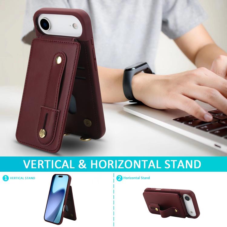 For iPhone Air Wristband Vertical Flip Wallet Back Cover Phone Case with Long Lanyard