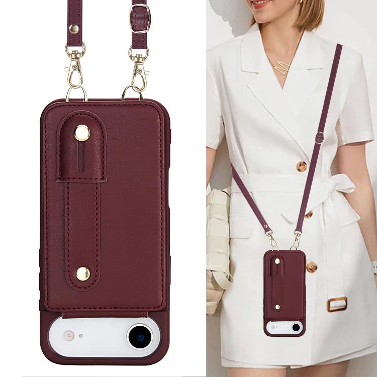 For iPhone Air Wristband Vertical Flip Wallet Back Cover Phone Case with Long Lanyard