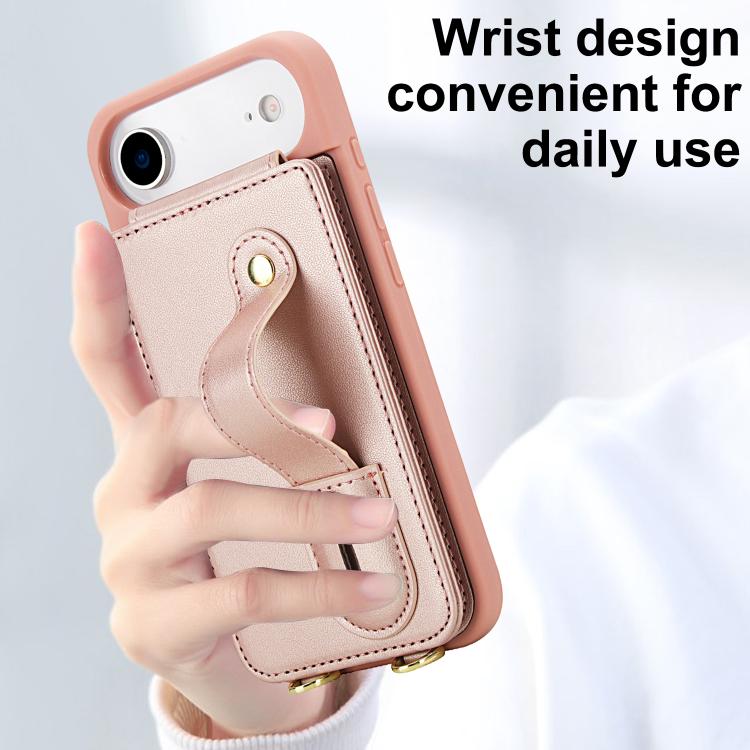 For iPhone Air Wristband Vertical Flip Wallet Back Cover Phone Case with Long Lanyard