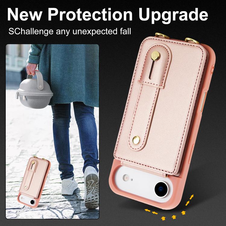 For iPhone Air Wristband Vertical Flip Wallet Back Cover Phone Case with Long Lanyard