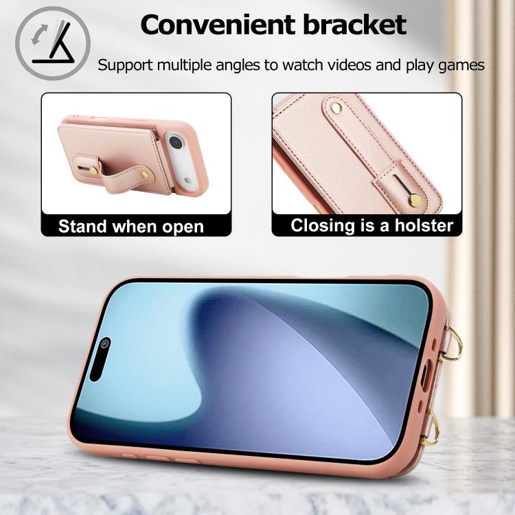 For iPhone Air Wristband Vertical Flip Wallet Back Cover Phone Case with Long Lanyard