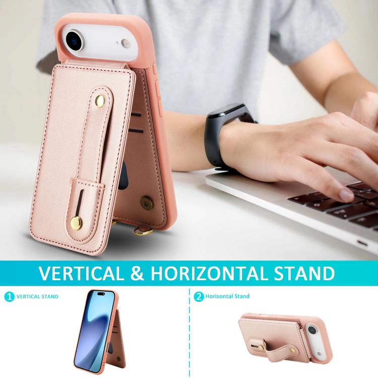 For iPhone Air Wristband Vertical Flip Wallet Back Cover Phone Case with Long Lanyard