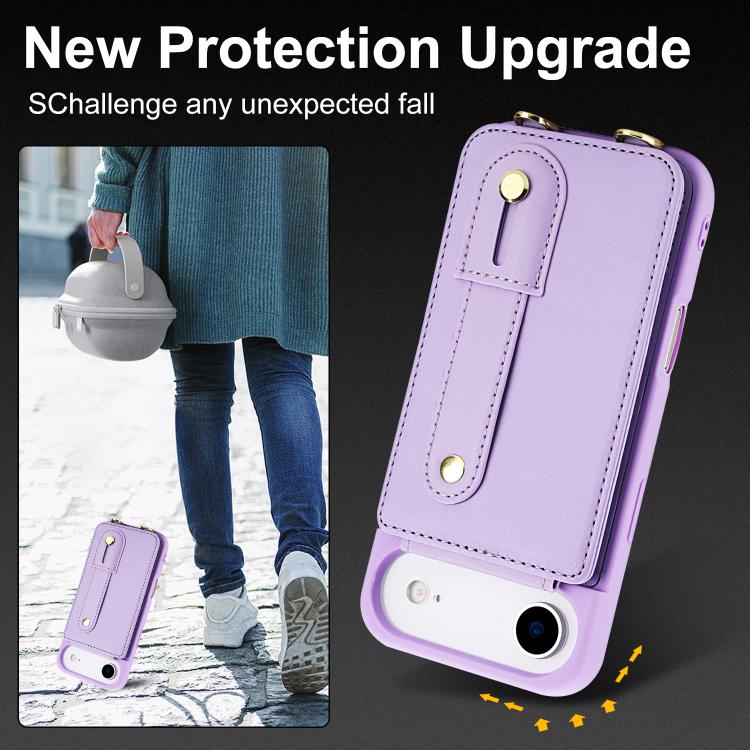 For iPhone Air Wristband Vertical Flip Wallet Back Cover Phone Case with Long Lanyard