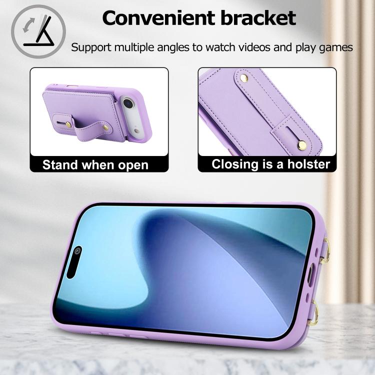 For iPhone Air Wristband Vertical Flip Wallet Back Cover Phone Case with Long Lanyard