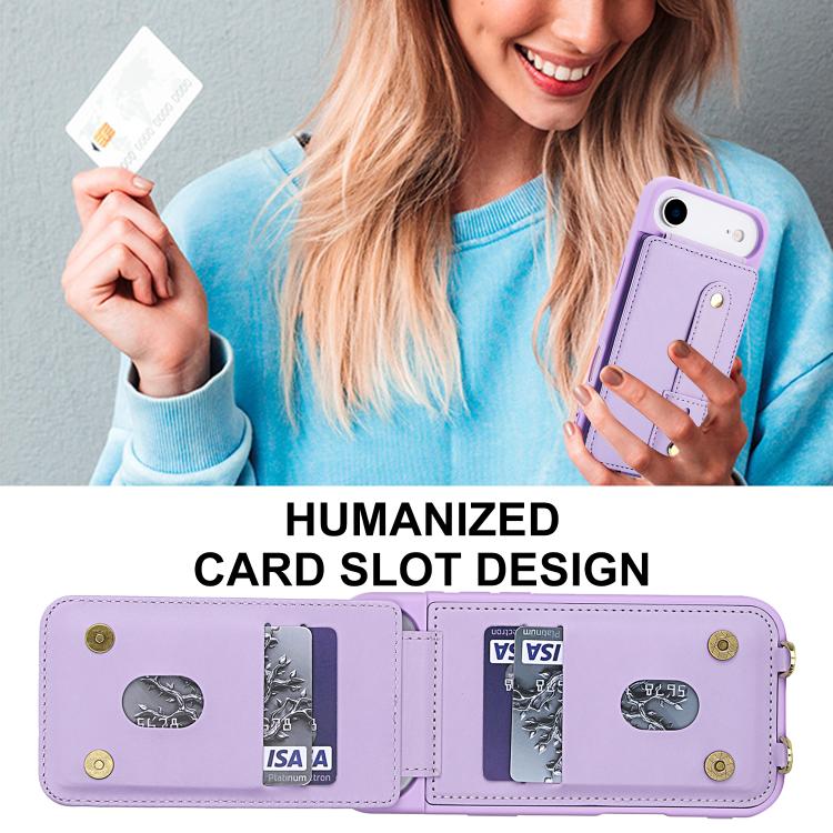 For iPhone Air Wristband Vertical Flip Wallet Back Cover Phone Case with Long Lanyard