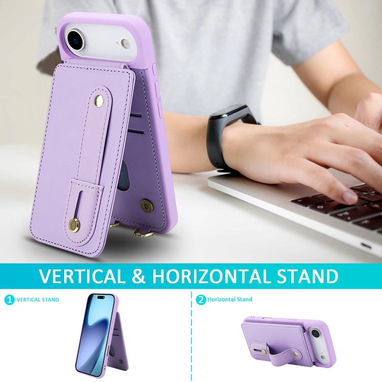 For iPhone Air Wristband Vertical Flip Wallet Back Cover Phone Case with Long Lanyard