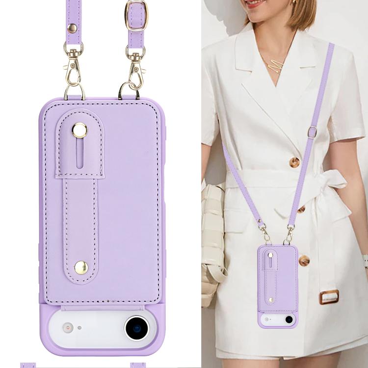 For iPhone Air Wristband Vertical Flip Wallet Back Cover Phone Case with Long Lanyard