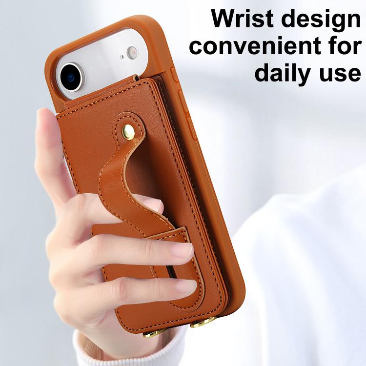 For iPhone Air Wristband Vertical Flip Wallet Back Cover Phone Case with Long Lanyard