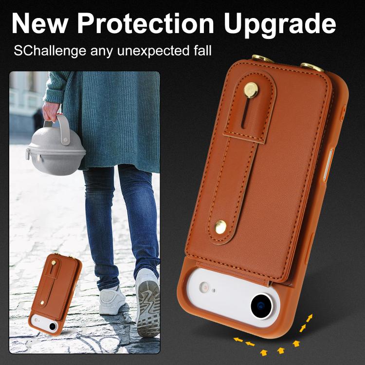 For iPhone Air Wristband Vertical Flip Wallet Back Cover Phone Case with Long Lanyard