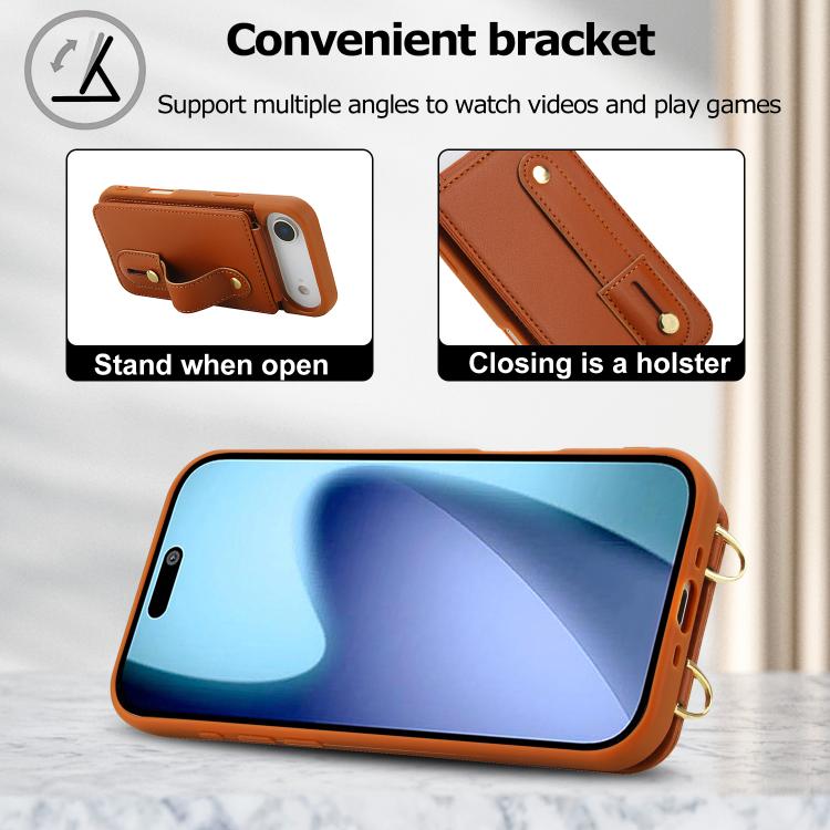 For iPhone Air Wristband Vertical Flip Wallet Back Cover Phone Case with Long Lanyard