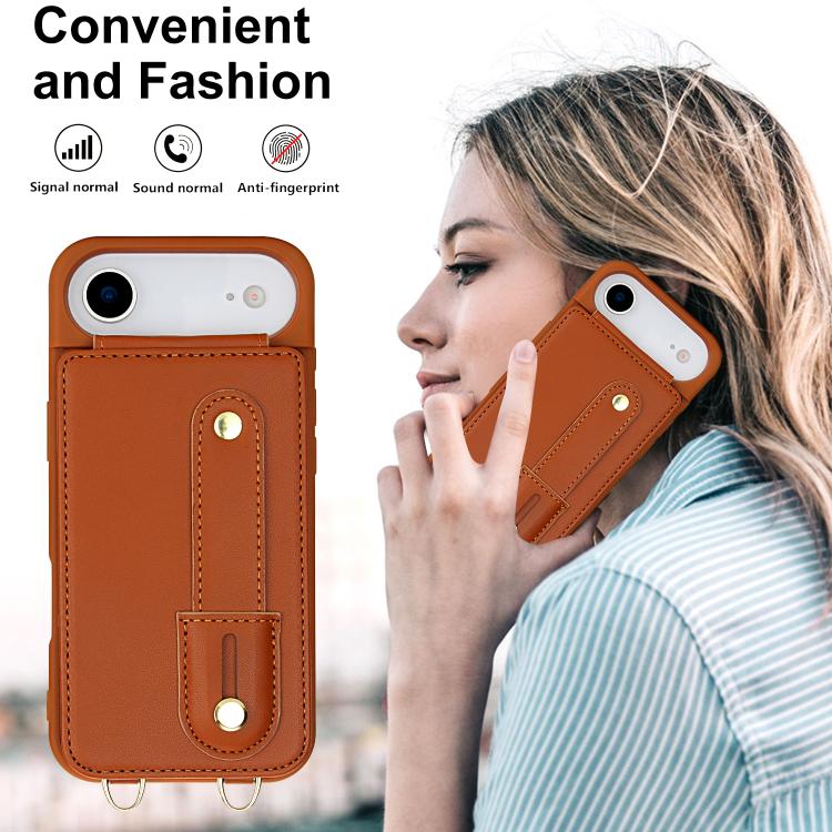 For iPhone Air Wristband Vertical Flip Wallet Back Cover Phone Case with Long Lanyard