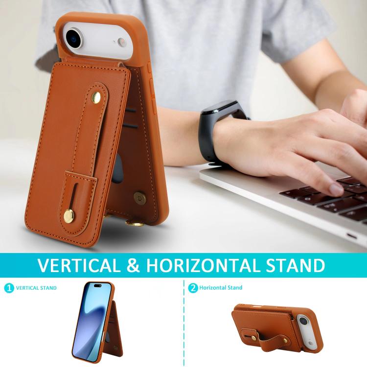 For iPhone Air Wristband Vertical Flip Wallet Back Cover Phone Case with Long Lanyard