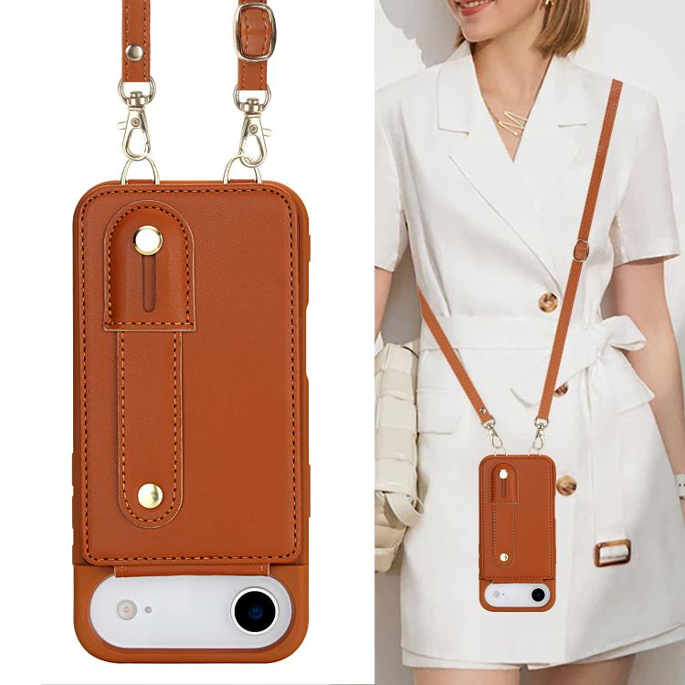 For iPhone Air Wristband Vertical Flip Wallet Back Cover Phone Case with Long Lanyard