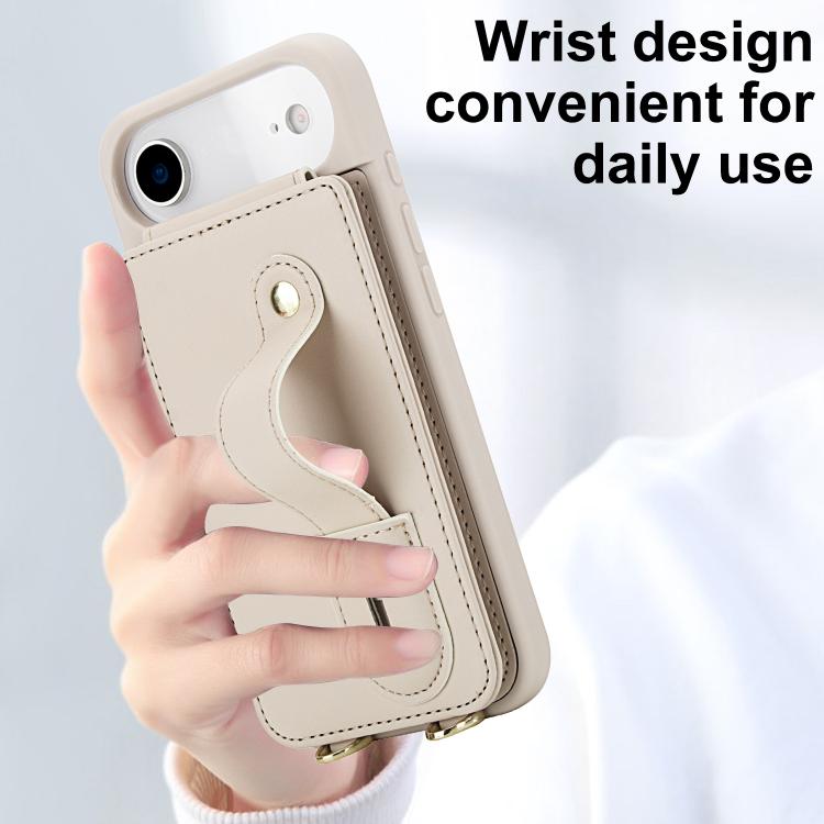 For iPhone Air Wristband Vertical Flip Wallet Back Cover Phone Case with Long Lanyard