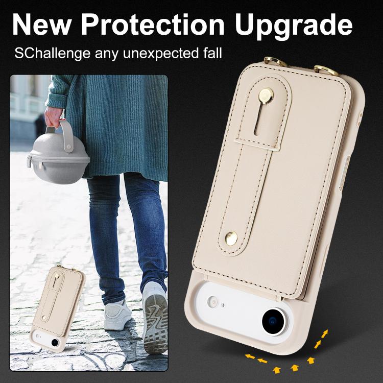 For iPhone Air Wristband Vertical Flip Wallet Back Cover Phone Case with Long Lanyard