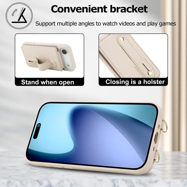 For iPhone Air Wristband Vertical Flip Wallet Back Cover Phone Case with Long Lanyard