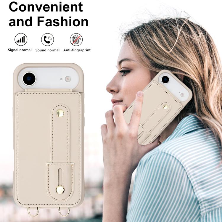 For iPhone Air Wristband Vertical Flip Wallet Back Cover Phone Case with Long Lanyard