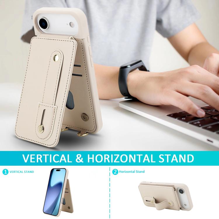 For iPhone Air Wristband Vertical Flip Wallet Back Cover Phone Case with Long Lanyard