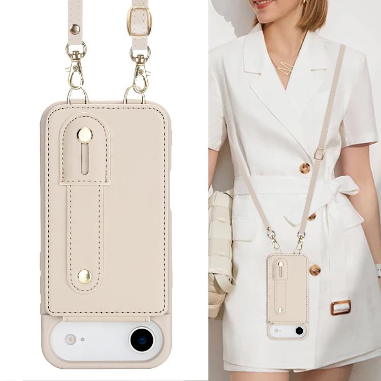 For iPhone Air Wristband Vertical Flip Wallet Back Cover Phone Case with Long Lanyard