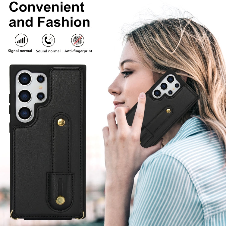For Samsung Galaxy S24 Ultra 5G Wristband Vertical Flip Wallet Back Cover Phone Case with Long Lanyard