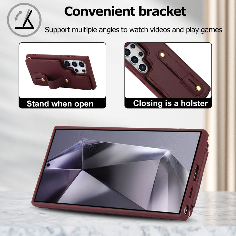 For Samsung Galaxy S24 Ultra 5G Wristband Vertical Flip Wallet Back Cover Phone Case with Long Lanyard