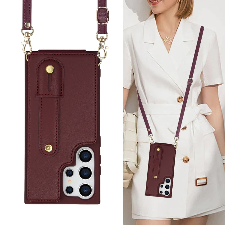 For Samsung Galaxy S24 Ultra 5G Wristband Vertical Flip Wallet Back Cover Phone Case with Long Lanyard