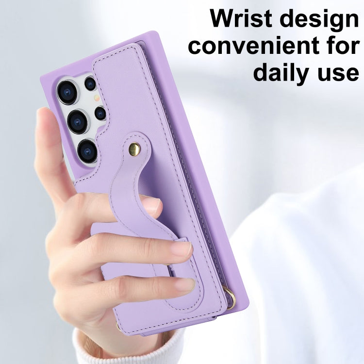 For Samsung Galaxy S24 Ultra 5G Wristband Vertical Flip Wallet Back Cover Phone Case with Long Lanyard