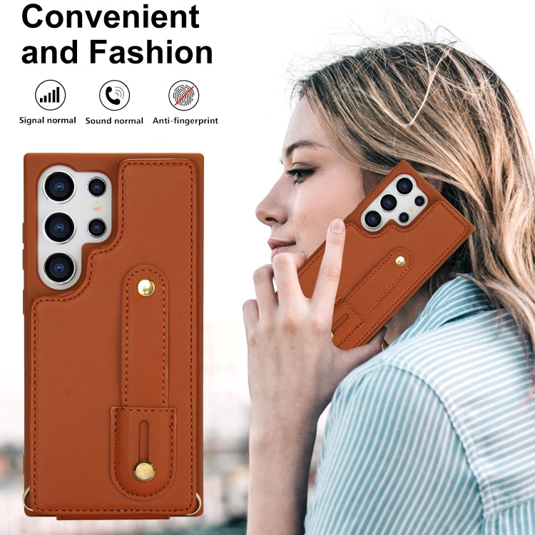 For Samsung Galaxy S24 Ultra 5G Wristband Vertical Flip Wallet Back Cover Phone Case with Long Lanyard